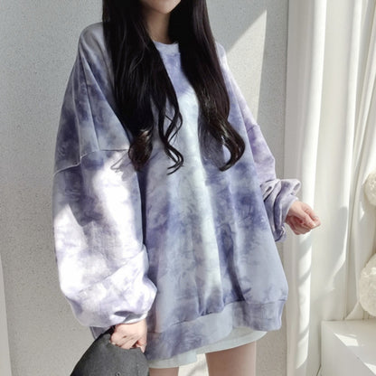 ZLLKL 2025 Wholesale 3 colors, tie-dye sweater women's cotton loose Korean version on clothes loose letters spring and autumn jacket medium and long Popular trade