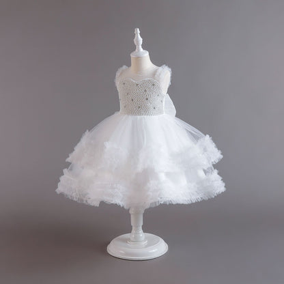 ZllKl  High-End Girls Evening Dress Summer Performance Host Dress Flower Girl Dress Children Princess Dress One Year Old Celebration Dress