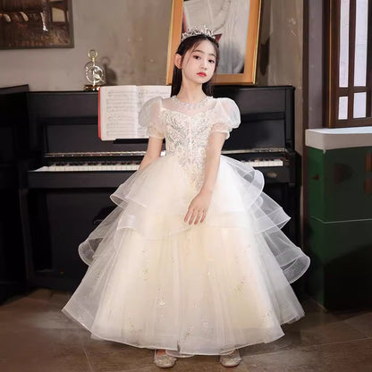 ZllKl  Children's Dress Light Luxury Minority  New Girls' High-End Birthday Fashionable Princess Dress Flower Girl Costume for Piano Performance