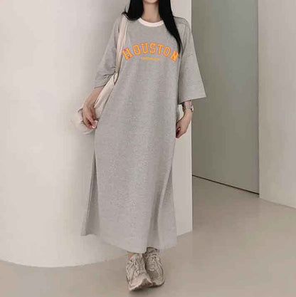 ZllKl 2025Manufacturer casual printing lazy skirt medium and long straight skirt pure cotton T-shirt dress women's popular summer new