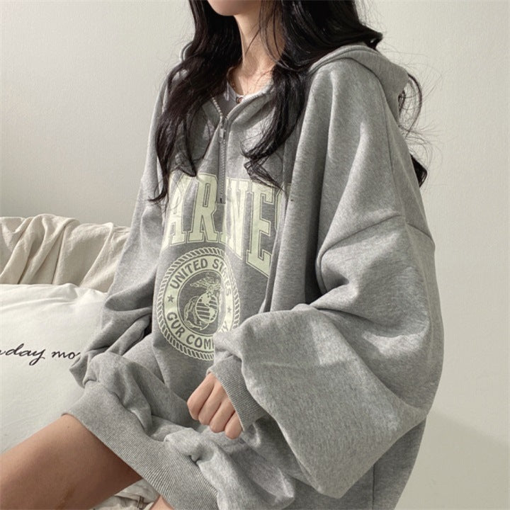 ZLLKL 2025 Cotton zipper hooded sweater women's Korean version fleece thickened top versatile spring, autumn and winter ns trendy brand loose and thin