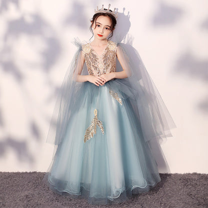 ZllKl  Girls' Dress Princess Dress Tulle Tutu Western Style Children Model Host Catwalk Piano Performance Dresses of Bride Fellow Kids Spring