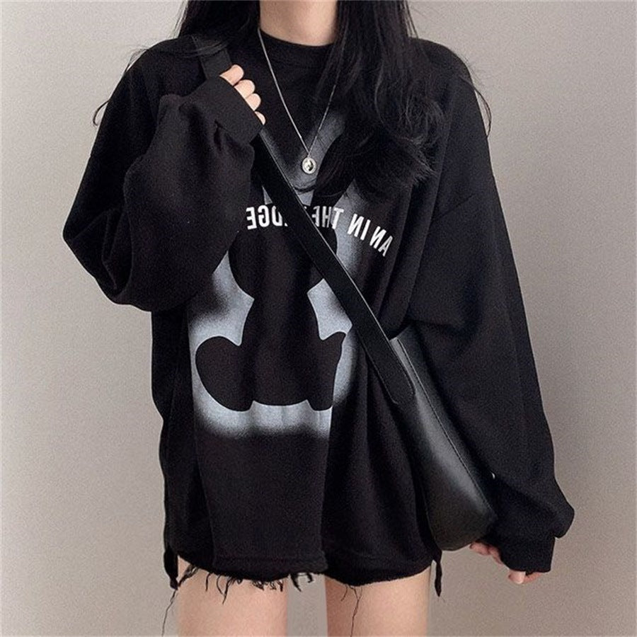 ZLLKL 2025 Wholesale cotton, solid color cartoon sweater women's loose Korean version loose and versatile spring, autumn and winter medium and long styles with velvet and thicker.