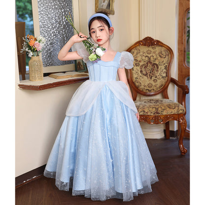 ZllKl  Children's Dress Princess Dress High-End Birthday Blue Dress Western Style Girl Host Piano Playing Flower Girl Light Luxury