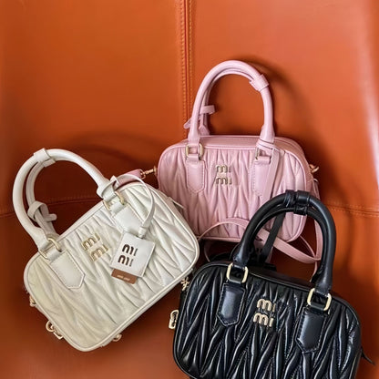 ZllKl  New Miu Same Style Boston Bags Pleated Bowling Bag Fashion Shoulder Women's Crossbody Handbag Bag