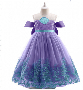 ZllKl  Halloween Children's Costume Mermaid Mesh Sequins Shell Princess Dress Dress Girl's Dress Performance Costume