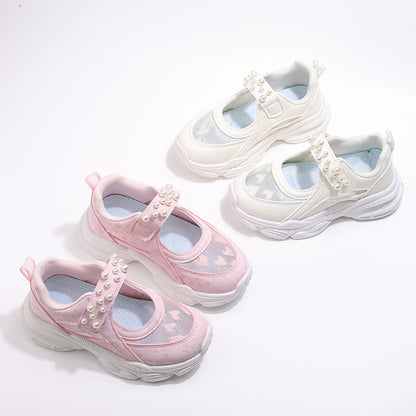 ZllKl  Girls Sneaker  Summer New Children's Shoes All-Matching Little Girl Hollow Mesh Surface Breathable White Shoes Fashion