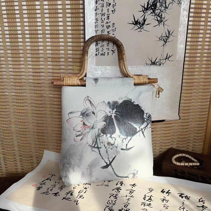 ZllKl  Wholesale Tianyuan Bamboo Joint New Chinese Handbag Suede Antique Style Printed Large Capacity Han Chinese Clothing Cheongsam Bag