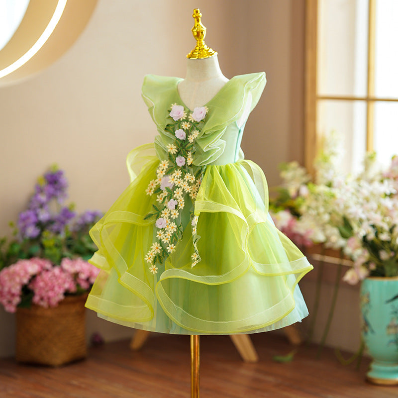 ZllKl  Girl's Dress Princess Dress Pettiskirt Children's Catwalk Evening Dress Host Costume for Piano Performance Flower Girl Wedding Dress