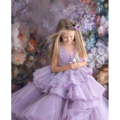 ZllKl  Children's Dress Princess Dress  Spring Girl Purple Costume for Piano Performance Host Temperament Catwalk Evening Dress