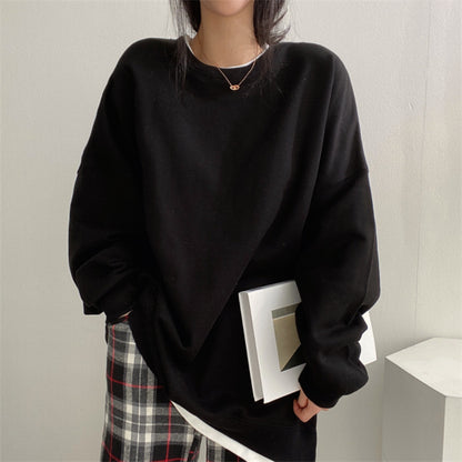 ZLLKL 2025 Wholesale cotton fake two-piece sweater women's loose Korean version on clothes loose and versatile spring and autumn solid color coat ins trendy brand