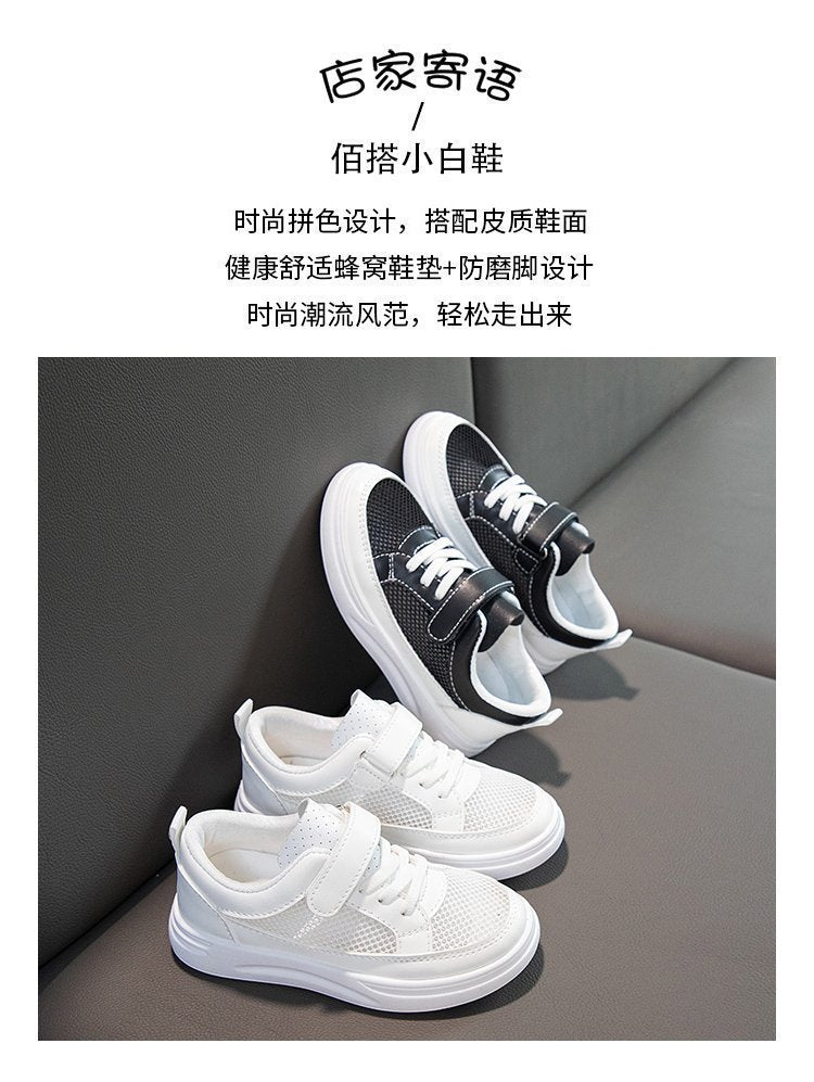 ZllKl  Children's White Shoes  Spring and Summer New Single Mesh Breathable Boy White Sneaker Girls' Casual Shoes Tide