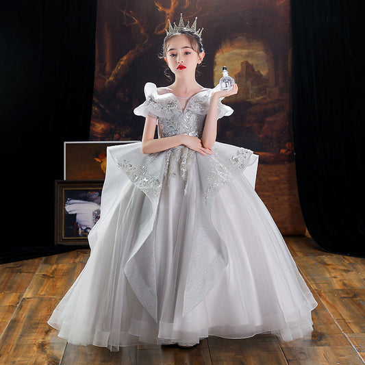 ZllKl  Children's Dress Princess Dress Girls Costume for Piano Performance High-End Trailing Host Evening Dress Model Catwalk Dress