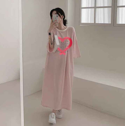 ZllKl 2025Manufacturer pure cotton Korea loose and thin letters short-sleeved long T-shirt skirt women's popular new summer explosion leisure