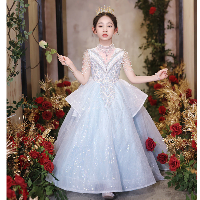 ZllKl  Girl's Host Evening Dress Princess Dress Children's Catwalk Trailing Flower Girl Piano Performance Costume High-End Affordable Luxury