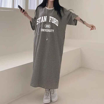 ZllKl 2025Manufacturer pure cotton Japanese short-sleeved dress women's summer popular new design loose printing medium and long t