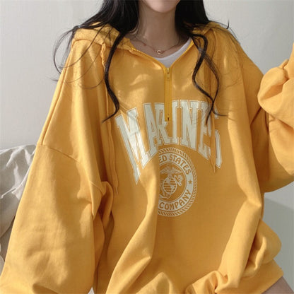 ZLLKL 2025 Cotton yellow zipper hooded sweater women's loose Korean version medium and long top versatile spring and autumn coat ins trendy brand