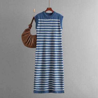 ZllKl New summer   new slim-fit intercolor women's knitted sweater striped long dress fashion dress