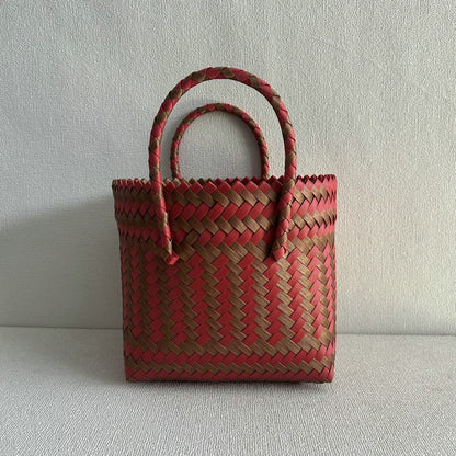 ZllKl  Hand-Woven Handbag Large Capacity Plastic Woven Basket Small Square Bag with Hand Gift Bag Simple Handheld Versatile Women's Bag