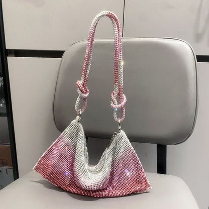 ZllKl  Cross-Border Women's Bag  New Rhinestone Underarm Bag Diamond-Embedded Full Diamond Handbag Pink Bag Small Clutch Women's Diamond Bag