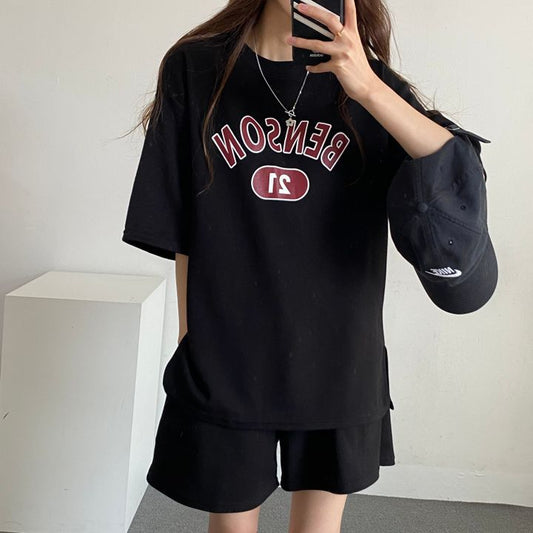 ZllKl 100% cotton-containing Korean version short-sleeved shorts set women's clothing two-piece set summer fashion casual sportswear loose wholesale