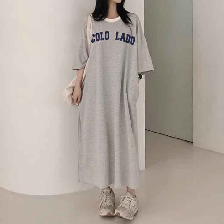 ZllKl 2025Manufacturer pure cotton short-sleeved t-shirt skirt medium and long women's summer Korean version loose and thin knee-length skirt casual pure cotton even