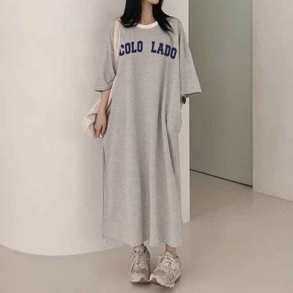 ZllKl 2025Manufacturer pure cotton short-sleeved t-shirt skirt medium and long women's summer Korean version loose and thin knee-length skirt casual pure cotton even