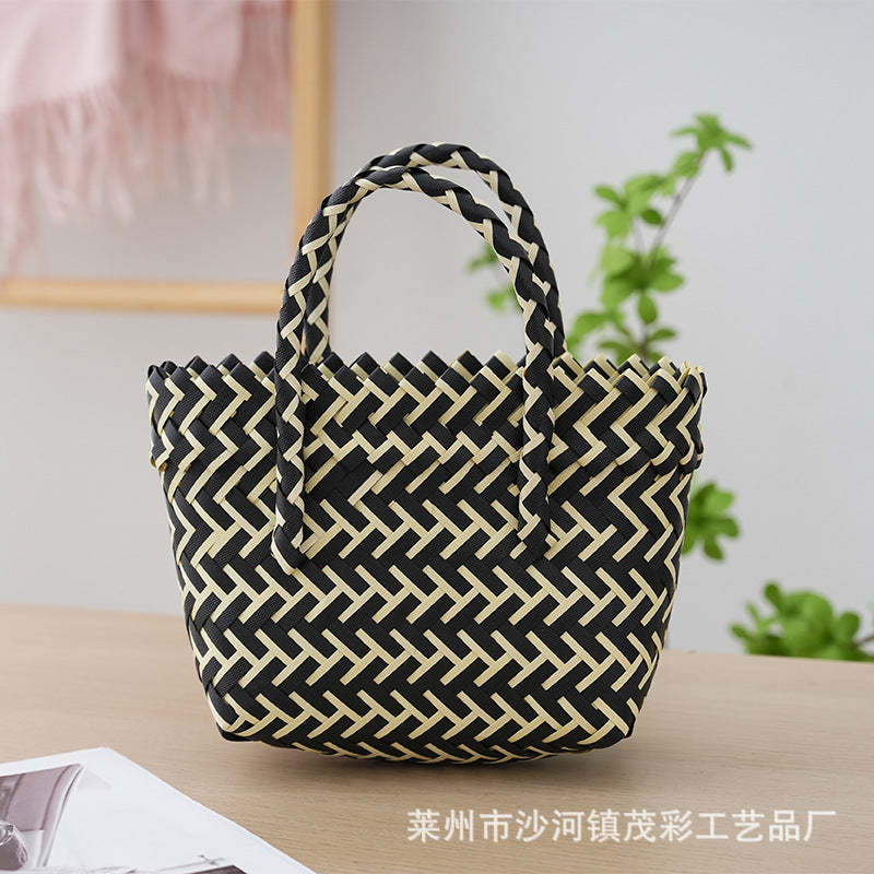 ZllKl  Fresh Sweet Girl Handbag Woven Bag Hand Bag Large Capacity Versatile Leisure Vegetable Basket Shopping Basket