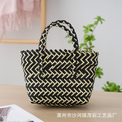 ZllKl  Fresh Sweet Girl Handbag Woven Bag Hand Bag Large Capacity Versatile Leisure Vegetable Basket Shopping Basket