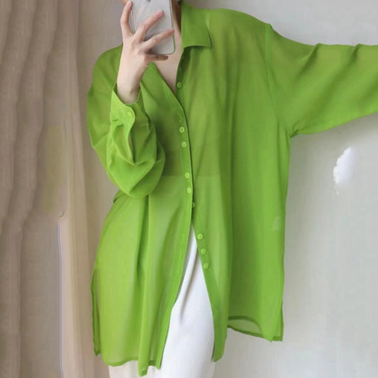 zllkl  High-End Super Nice Avocado Green Long-Sleeved Shirt for Women Spring and Autumn New Sneaky Design High-End Chic Top Summer