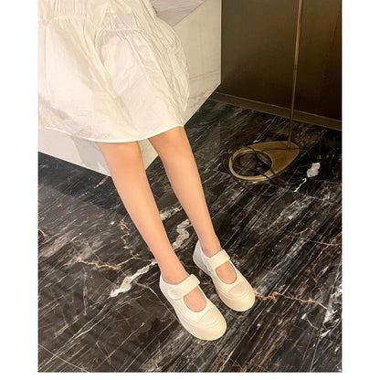 ZllKl Style Ugly and Cute Mona Platform Mary Jane Shoes Retro Platform White Shoes Big Toe White Canvas Shoes Casual Pumps