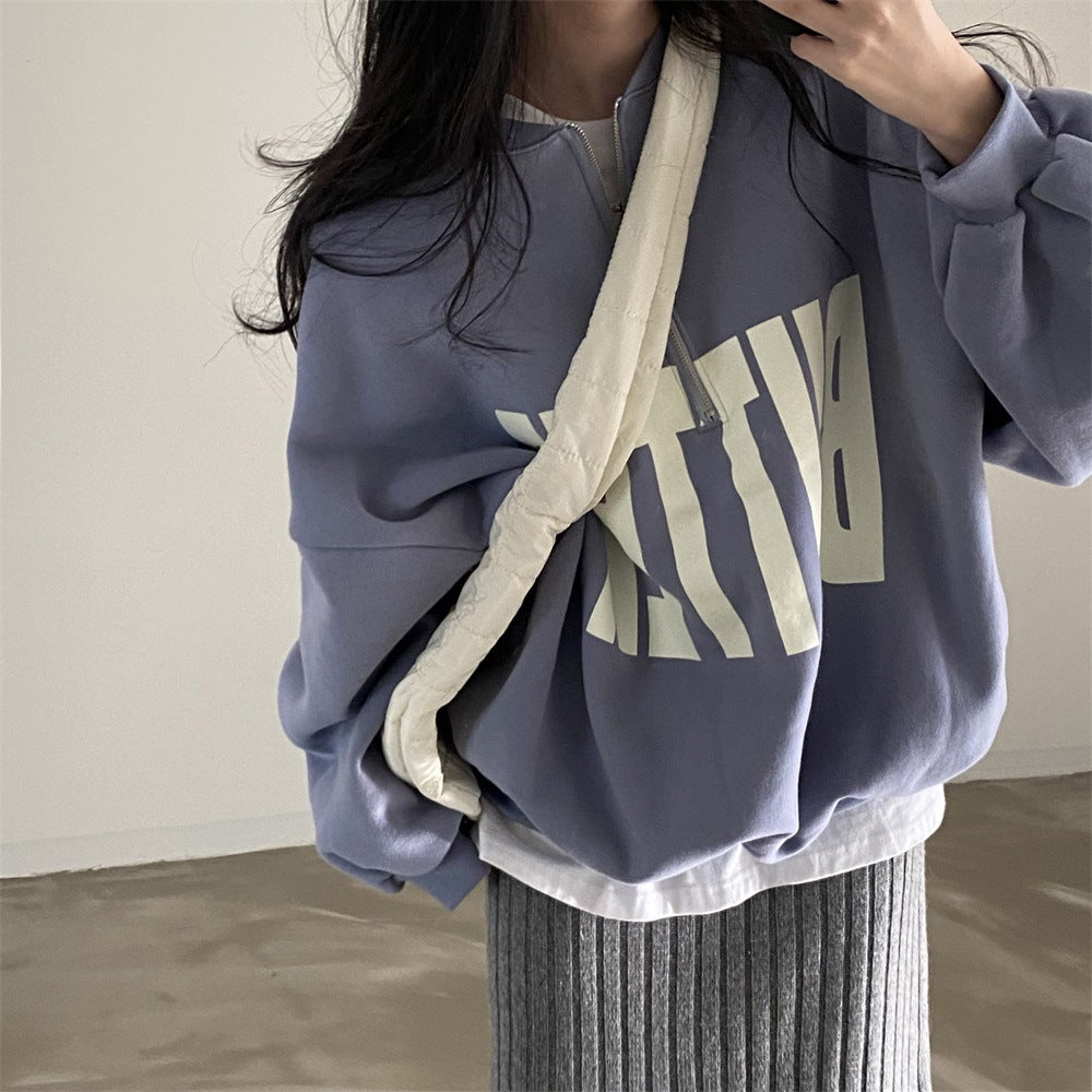 ZLLKL 2025 Wholesale baseball collar zipper sweater women's autumn  women's clothing loose thickened thin Korean velvet large size spring and autumn