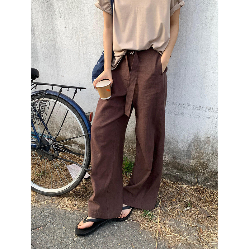 ZllKl  [5 Colors] Tencel Wide-Leg Casual Pants Female  Summer New Korean Style High Waist All-Matching Straight-Leg Trousers A8329