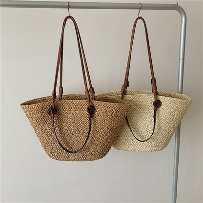 ZllKl  Luo Jia Same Style Non-Standard Straw Bag Large Capacity Simple Handmade Woven Portable Shoulder Bag Female Summer Seaside Beach