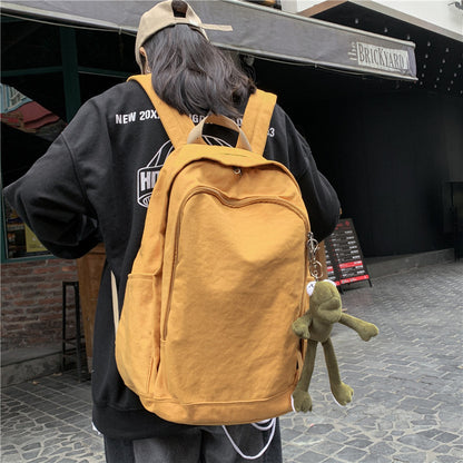 Cross-Border Korean Style Simple Couple Backpack Large Capacity Leisure Outdoor Travel Solid Color Backpack Canvas Student Schoolbag