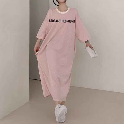 ZllKl 2025Manufacturer pure cotton Korean summer new 2025n retro loose letter printing thin T-shirt dress casual