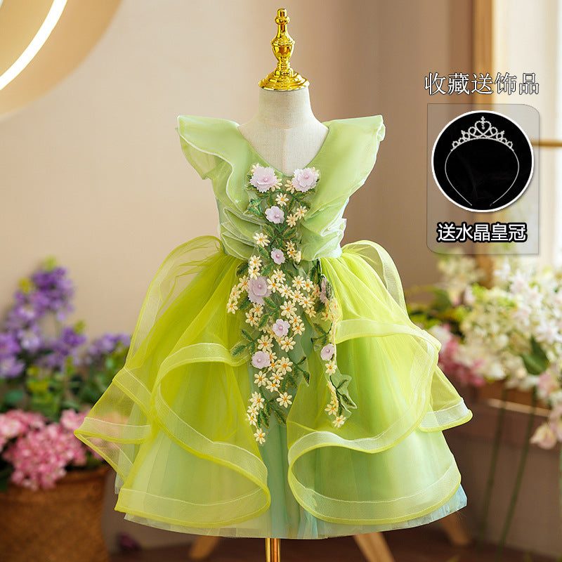 ZllKl  Girl's Dress Princess Dress Pettiskirt Children's Catwalk Evening Dress Host Costume for Piano Performance Flower Girl Wedding Dress