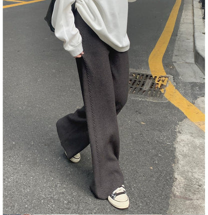 ZllKl  Women's Twist-Covering Knitted Wide-Leg Pants Autumn and Winter High Waist Drooping Wool Mop Pants Lengthened Outer Wear Casual Straight Pants