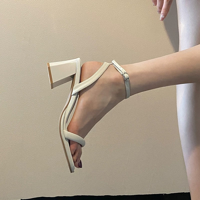 ZllKl  Sandals  New Women's Summer Fairy Style Ankle-Strap Buckle with Skirt  Soft Leather High Heels Stiletto Heel