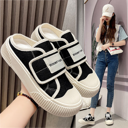 ZllKl Two-Way Ins Fashion Korean Style Magic Stick Canvas Shoes Female  Spring and Autumn New Student Hight Increasing Board Shoes Street Shooting Fashion Style