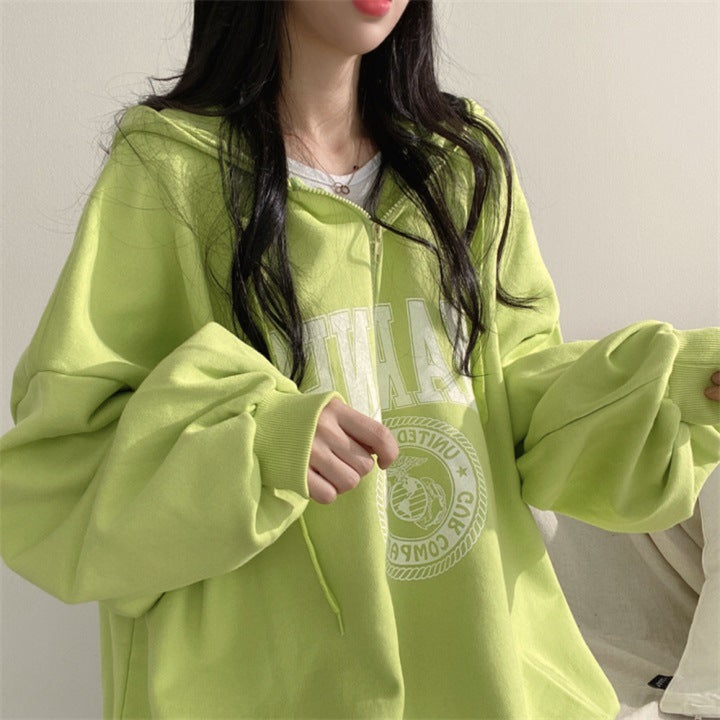 ZLLKL 2025 Cotton zipper hooded sweater women's Korean version fleece thickened top versatile spring, autumn and winter ns trendy brand loose and thin