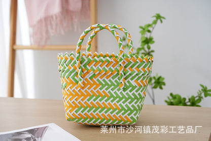 ZllKl  Fresh Sweet Girl Handbag Woven Bag Hand Bag Large Capacity Versatile Leisure Vegetable Basket Shopping Basket