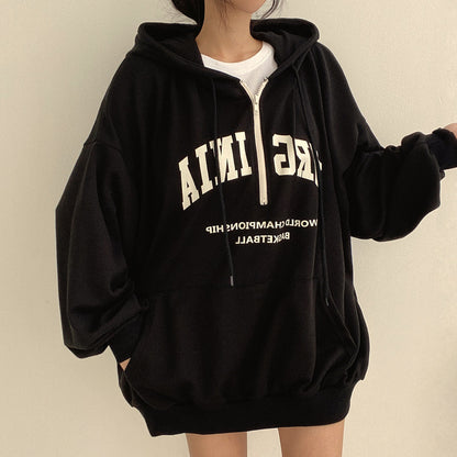 ZLLKL 2025 Wholesale 3 colors, fleece thickened cotton zipper hooded sweater women's loose Korean version spring and autumn winter ins trendy brand thin