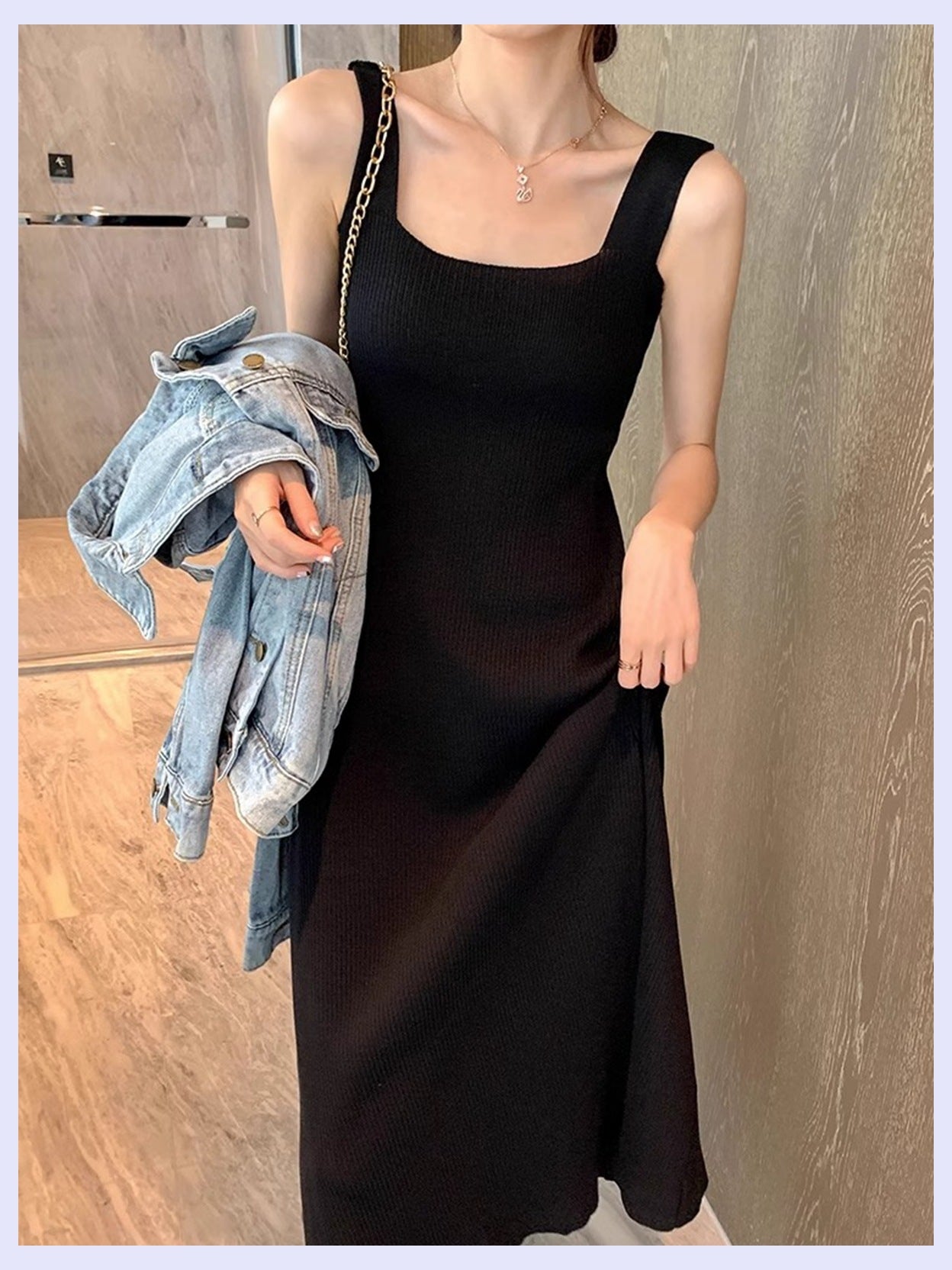 Knitted Sling Pink Dress Women's Summer New Outdoor Hot Girl Chic Waist Slim Fit Inner Wear Temperament Long Dress