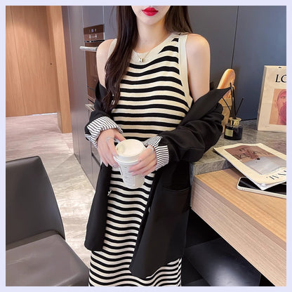 Knitted Sling Pink Dress Women's Summer New Outdoor Hot Girl Chic Waist Slim Fit Inner Wear Temperament Long Dress