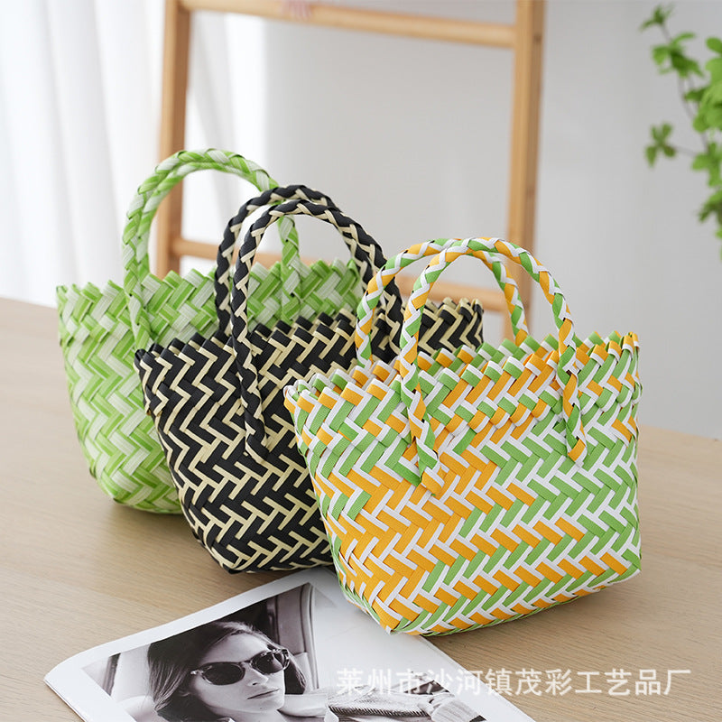 ZllKl  Fresh Sweet Girl Handbag Woven Bag Hand Bag Large Capacity Versatile Leisure Vegetable Basket Shopping Basket