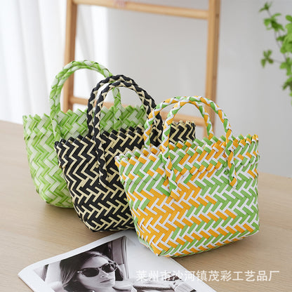 ZllKl  Fresh Sweet Girl Handbag Woven Bag Hand Bag Large Capacity Versatile Leisure Vegetable Basket Shopping Basket