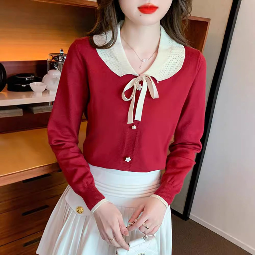 Chiffon fashion doll collar bottoming shirt women's autumn and winter new long-sleeved thickened inner women's sweater