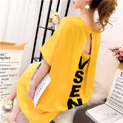 European Station Summer Western Style Youthful-Looking Dress Loose 100.00kg plus Size Women's Clothing Belly Covering Flab Hiding Short Sleeve T-shirt Skirt