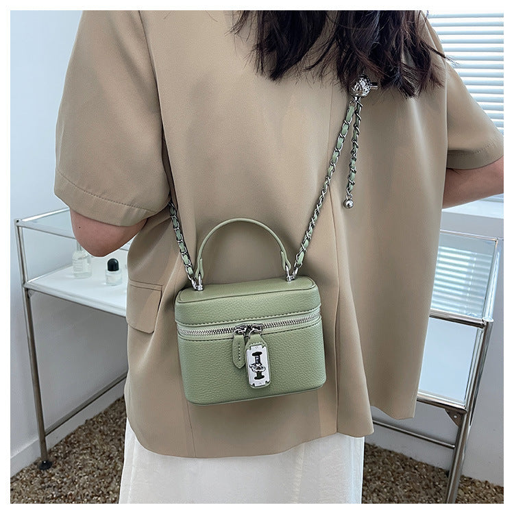 ZllKl  Women's Bag  Spring and Summer New Korean Style Fashion Shoulder Crossbody Small Square Bag Personalized Lock Textured Handbag